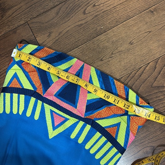 Mara Hoffman mini strapless dress geometric embroidered neon 80s size 2 lined - Picture 8 of 11